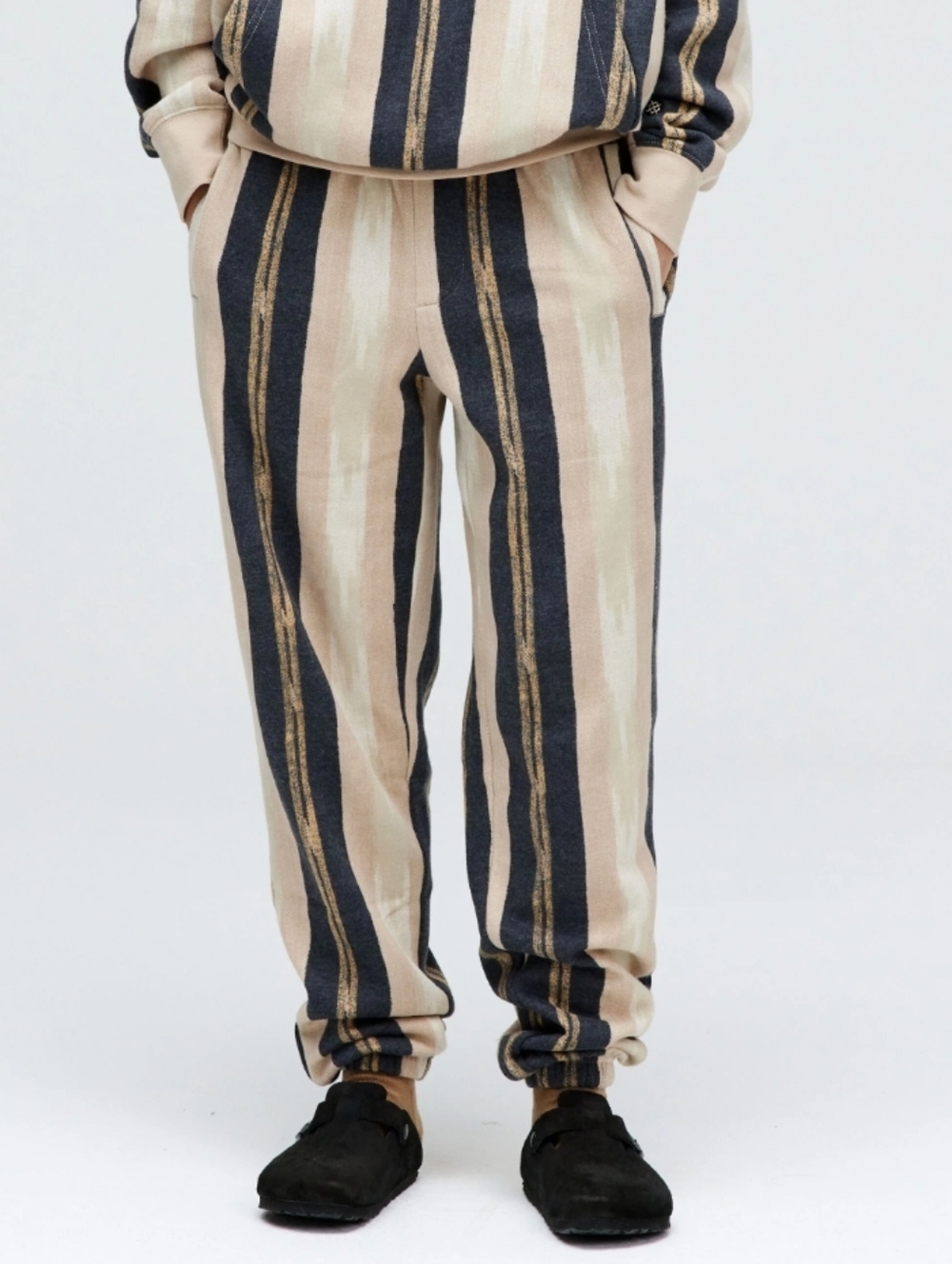 Stance Mercury Sweatpants Striped Black Tan Whitw Brown Comfort Pull On